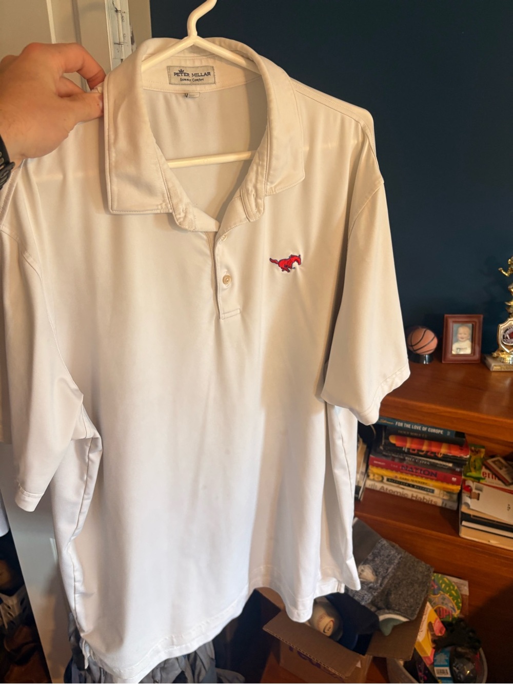 Peter Millar White Polo with Smu Mustangs Emblem